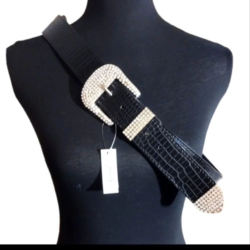 Jennifer & Company Crystal Embellished Faux Croc Belt NWT
